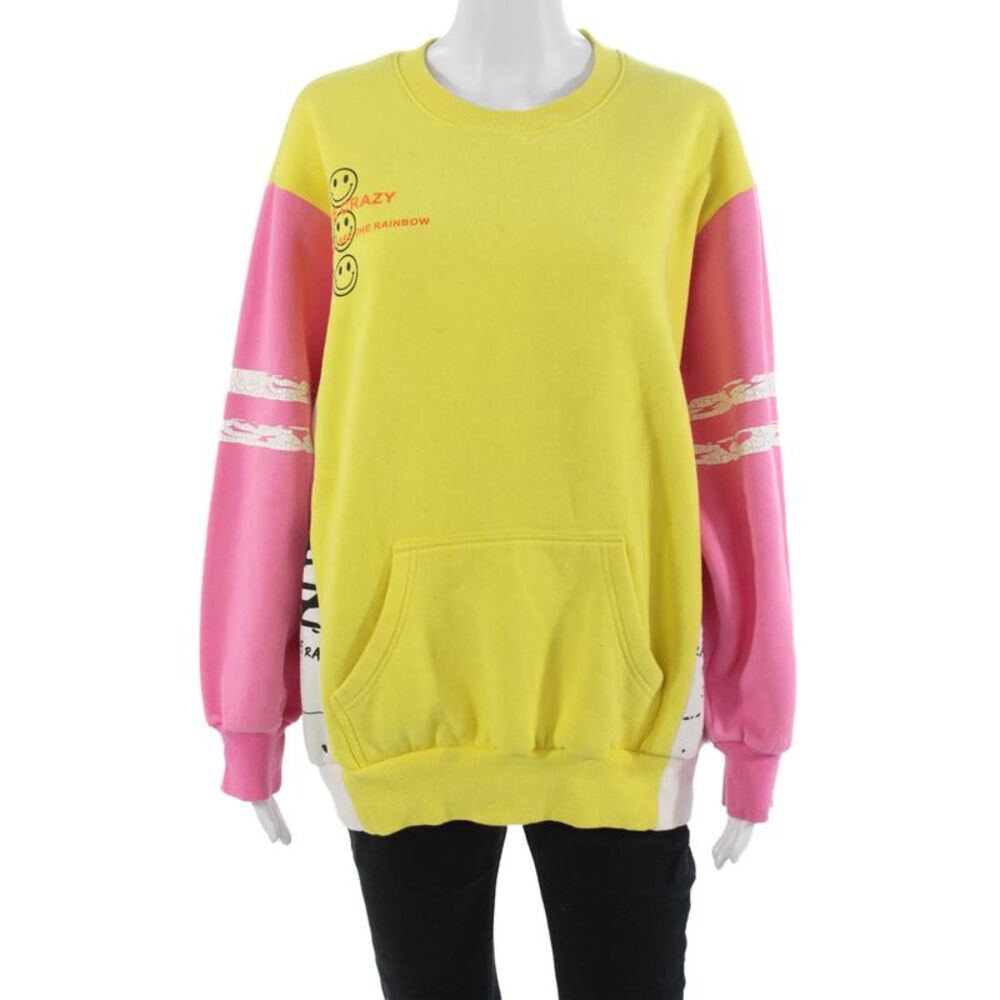 Maybe Crazy Unisex Yellow Pullover Sweatshirt Cotton Long Sleeve Size L